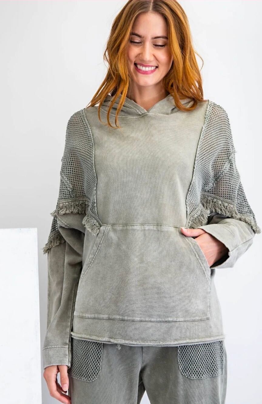 EASEL Boho Mineral Washed Terry Hoodie Size Large